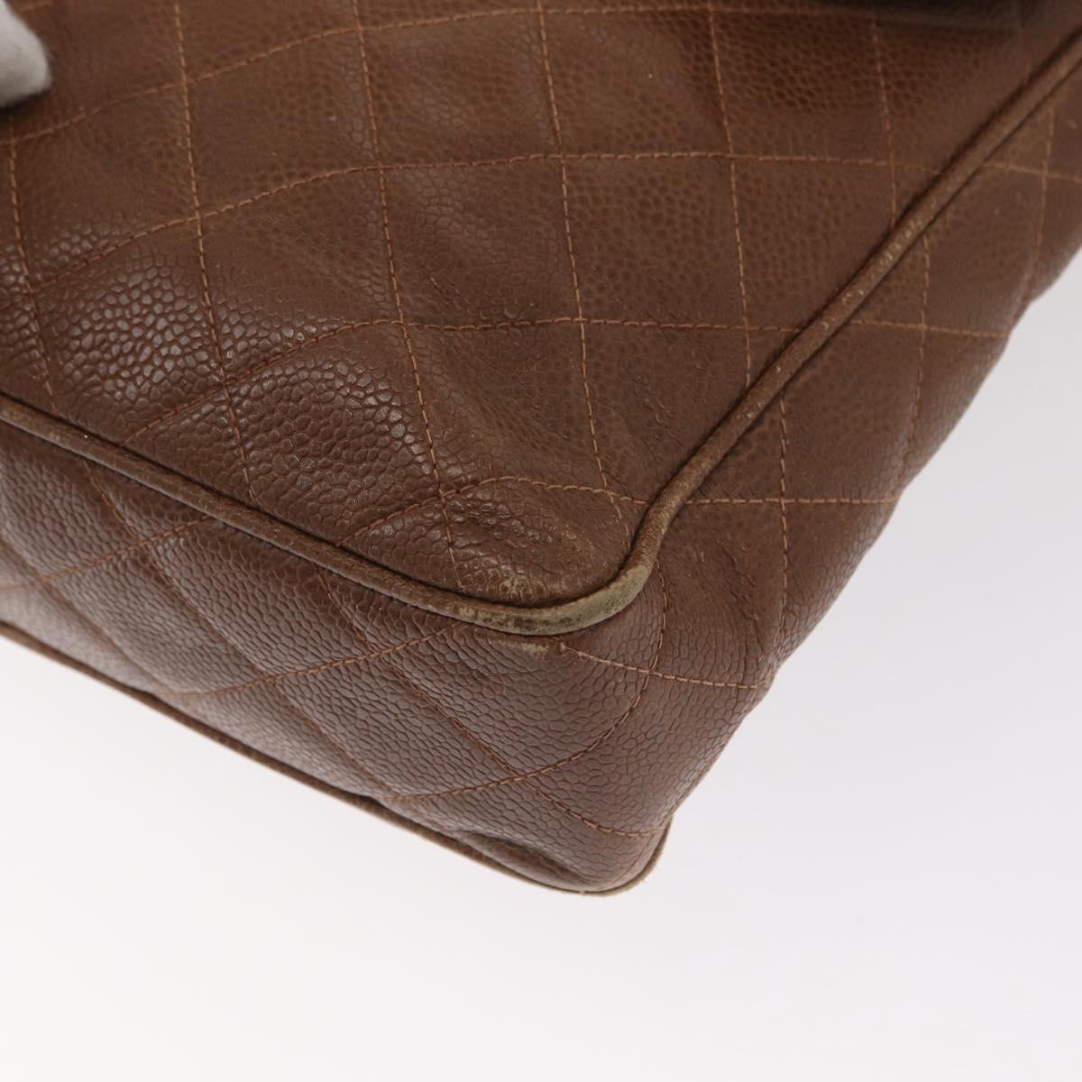 CHANEL Matelasse Shoulder Bag Caviar Skin Brown Gold CC Auth 143676