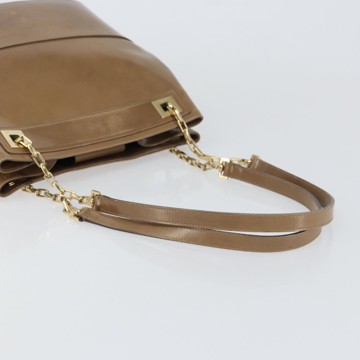 Salvatore Ferragamo Chain Shoulder Bag Enamel Beige Gold Auth 143680