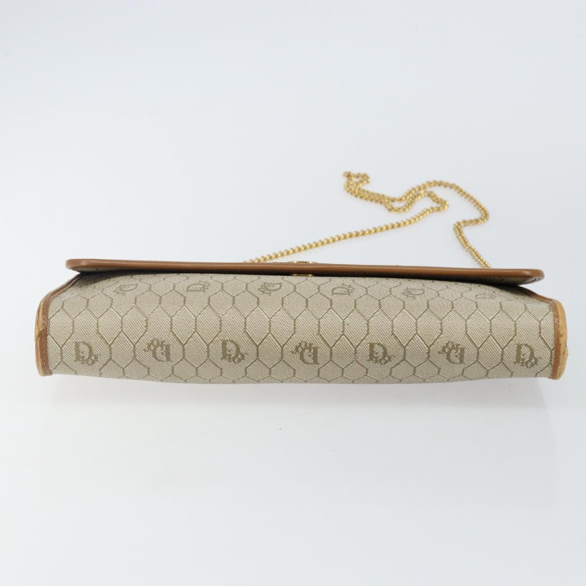 Christian Dior Honeycomb Canvas Chain Shoulder Bag PVC Beige Gold Auth 143712