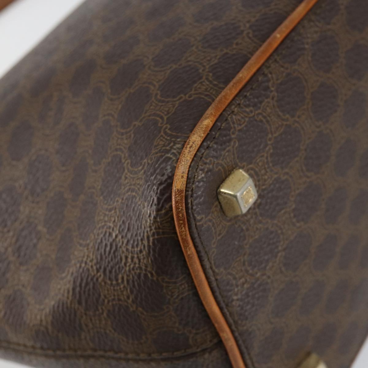 CELINE Macadam Canvas Hand Bag PVC Leather Brown Gold Auth 143725