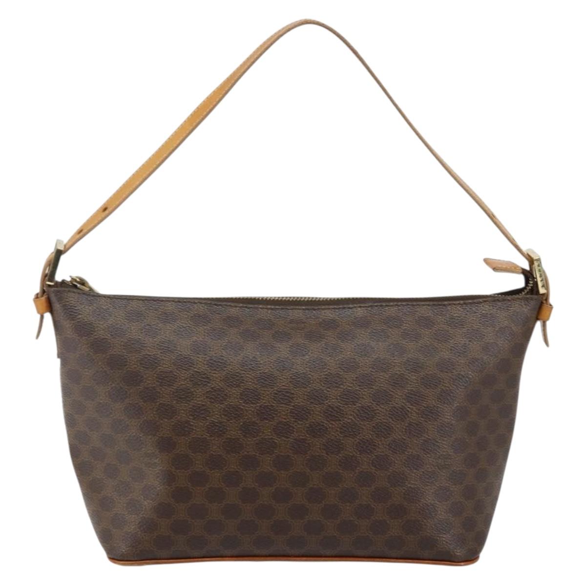 CELINE Macadam Canvas Hand Bag PVC Leather Brown Gold Auth 143725