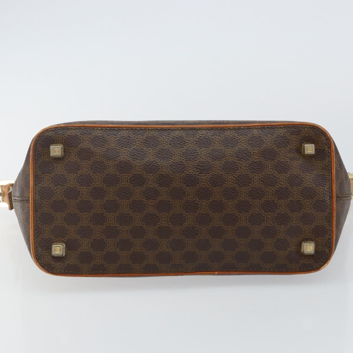 CELINE Macadam Canvas Hand Bag PVC Leather Brown Gold Auth 143725