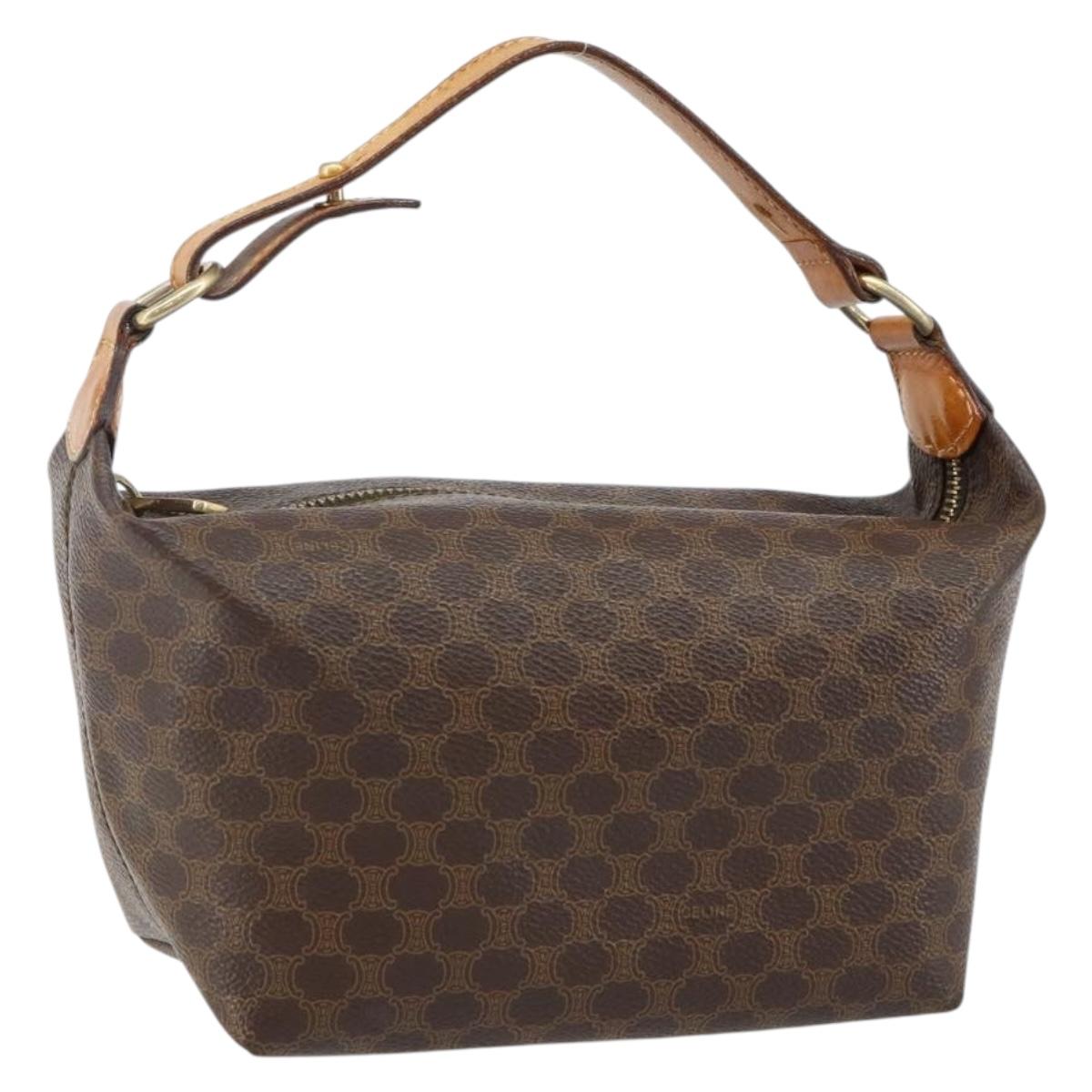 CELINE Macadam Canvas Hand Bag PVC Leather Brown Gold Auth 143726