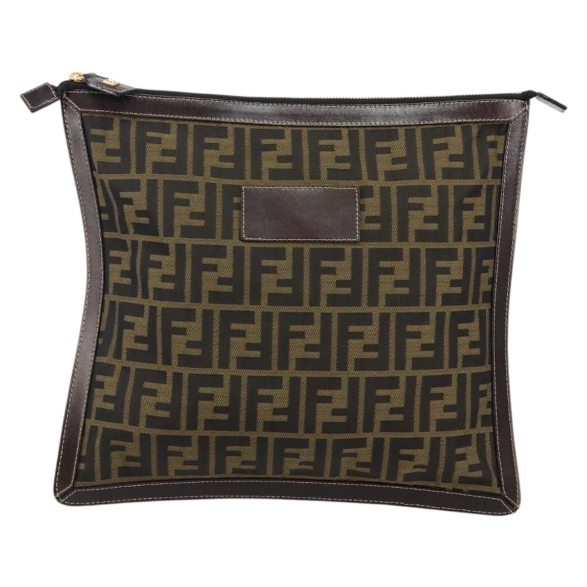 FENDI Zucca Canvas Clutch Bag Black Brown Auth 143727