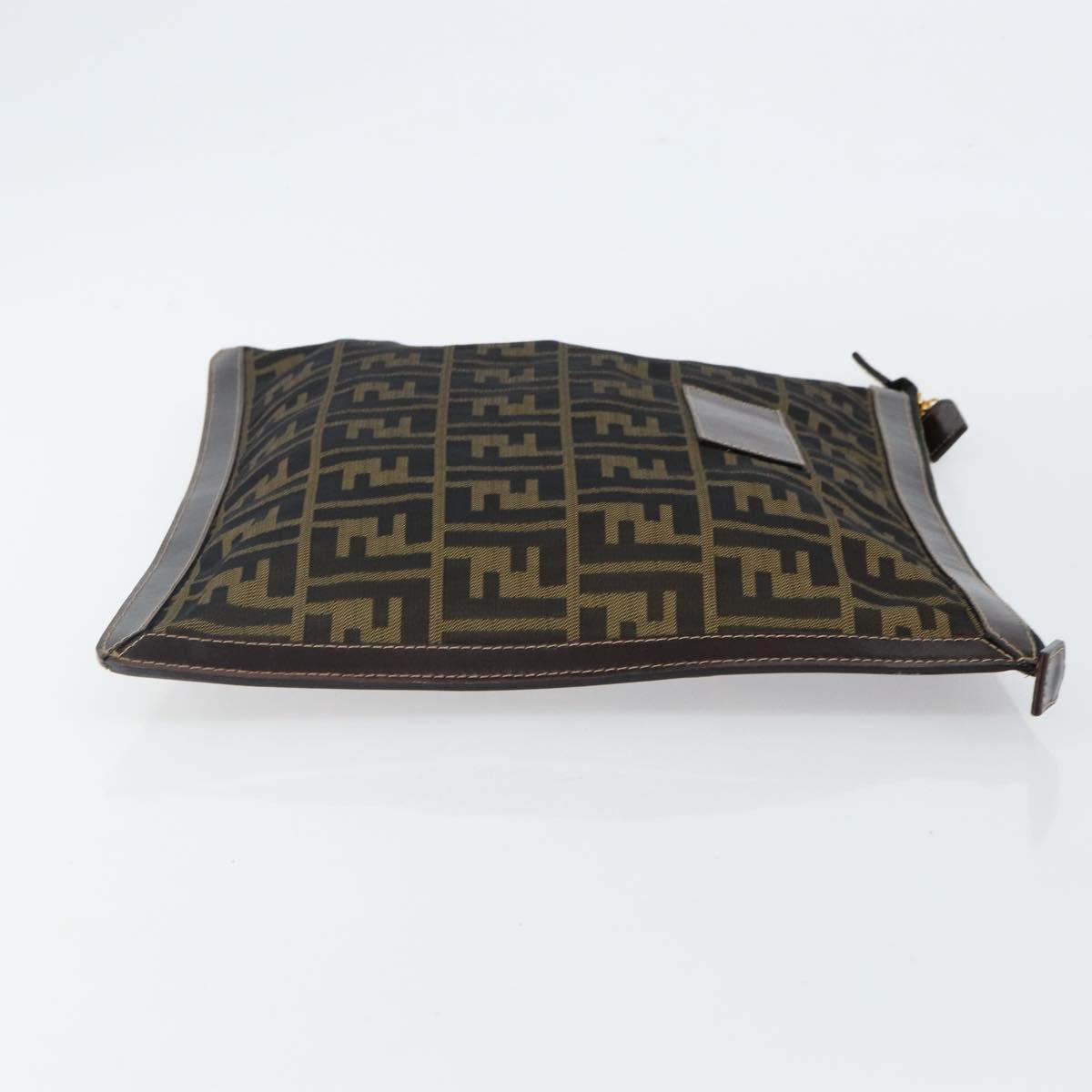 FENDI Zucca Canvas Clutch Bag Black Brown Auth 143727