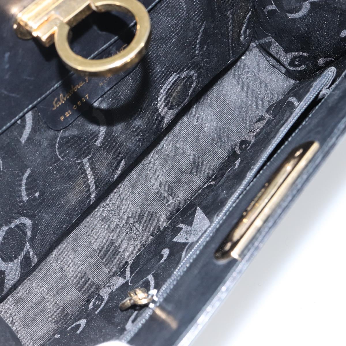 Salvatore Ferragamo Gancini Chain Shoulder Bag Leather Black Gold Auth 143759