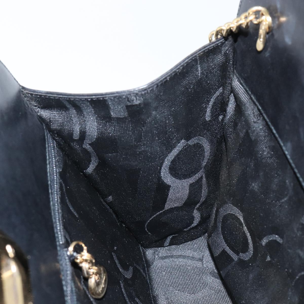 Salvatore Ferragamo Gancini Chain Shoulder Bag Leather Black Gold Auth 143759