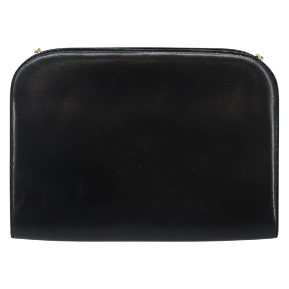 Salvatore Ferragamo Gancini Chain Shoulder Bag Leather Black Gold Auth 143759