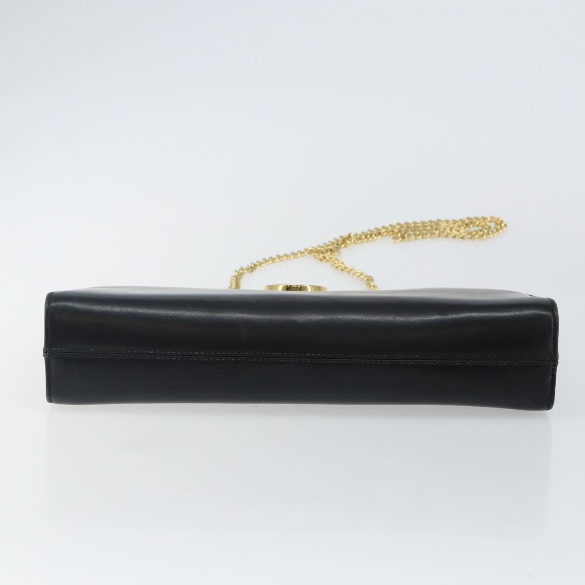 Salvatore Ferragamo Gancini Chain Shoulder Bag Leather Black Gold Auth 143759