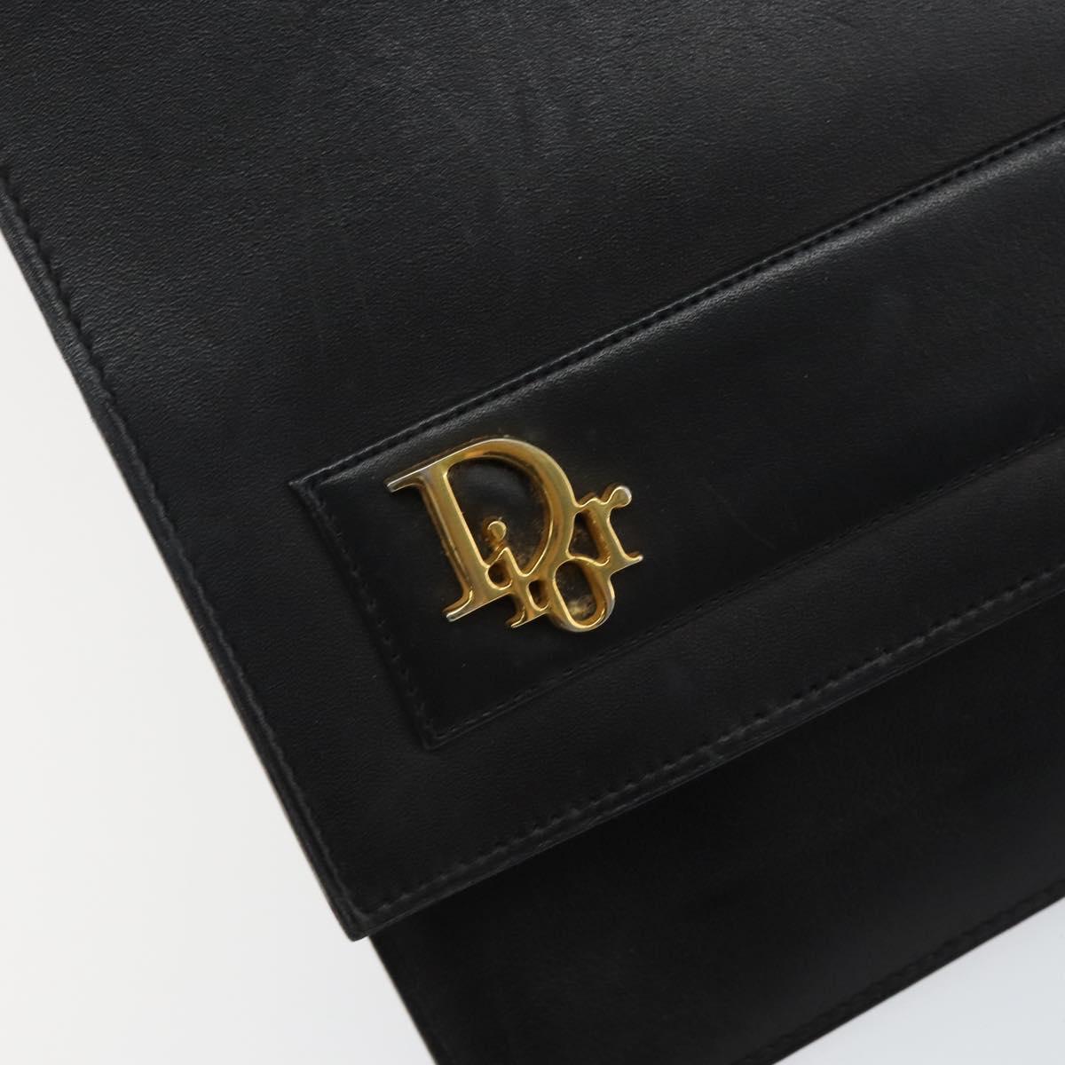 Christian Dior Clutch Bag Leather Black Gold Auth 143761