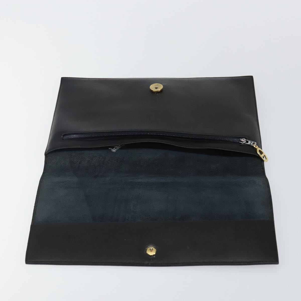 Christian Dior Clutch Bag Leather Black Gold Auth 143761