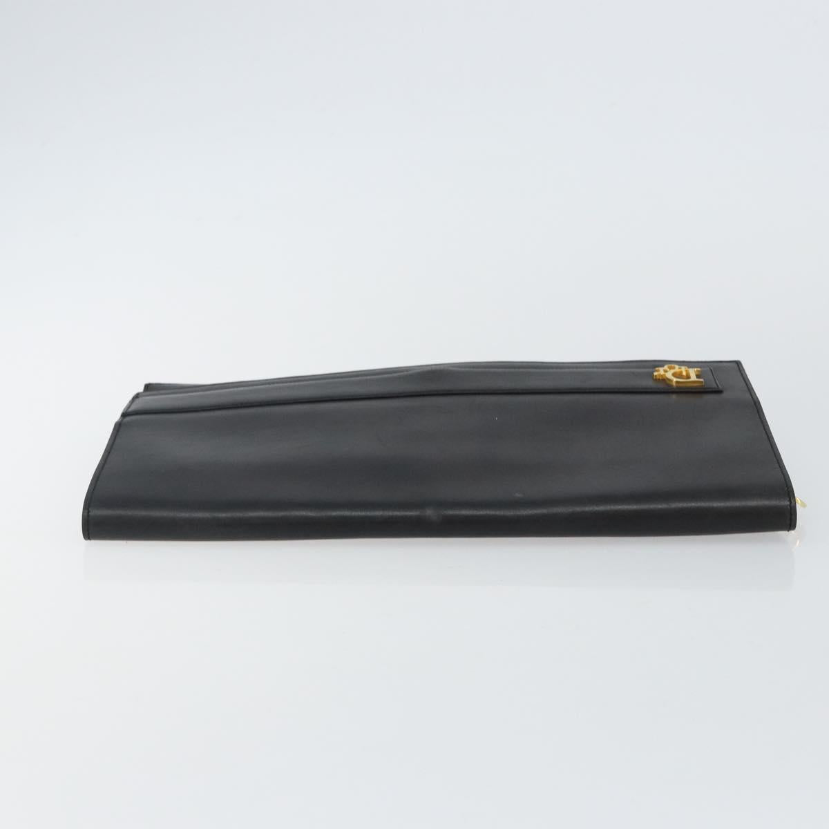 Christian Dior Clutch Bag Leather Black Gold Auth 143761