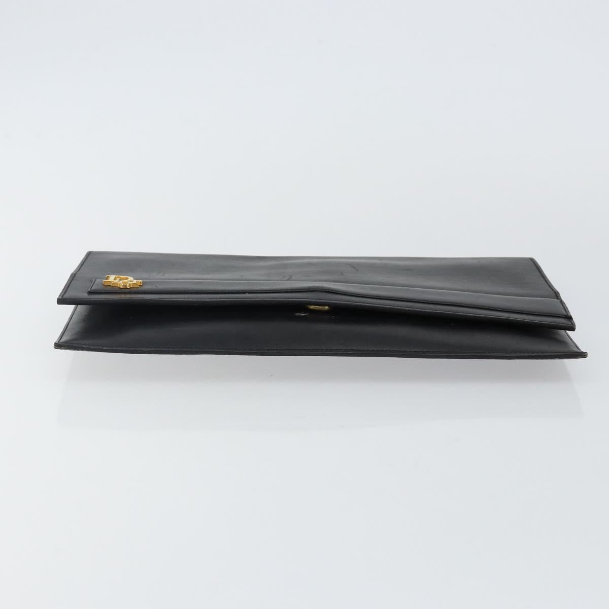 Christian Dior Clutch Bag Leather Black Gold Auth 143761
