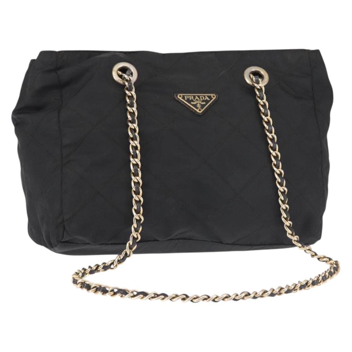 PRADA Chain Shoulder Bag Nylon Black Gold Auth 143765