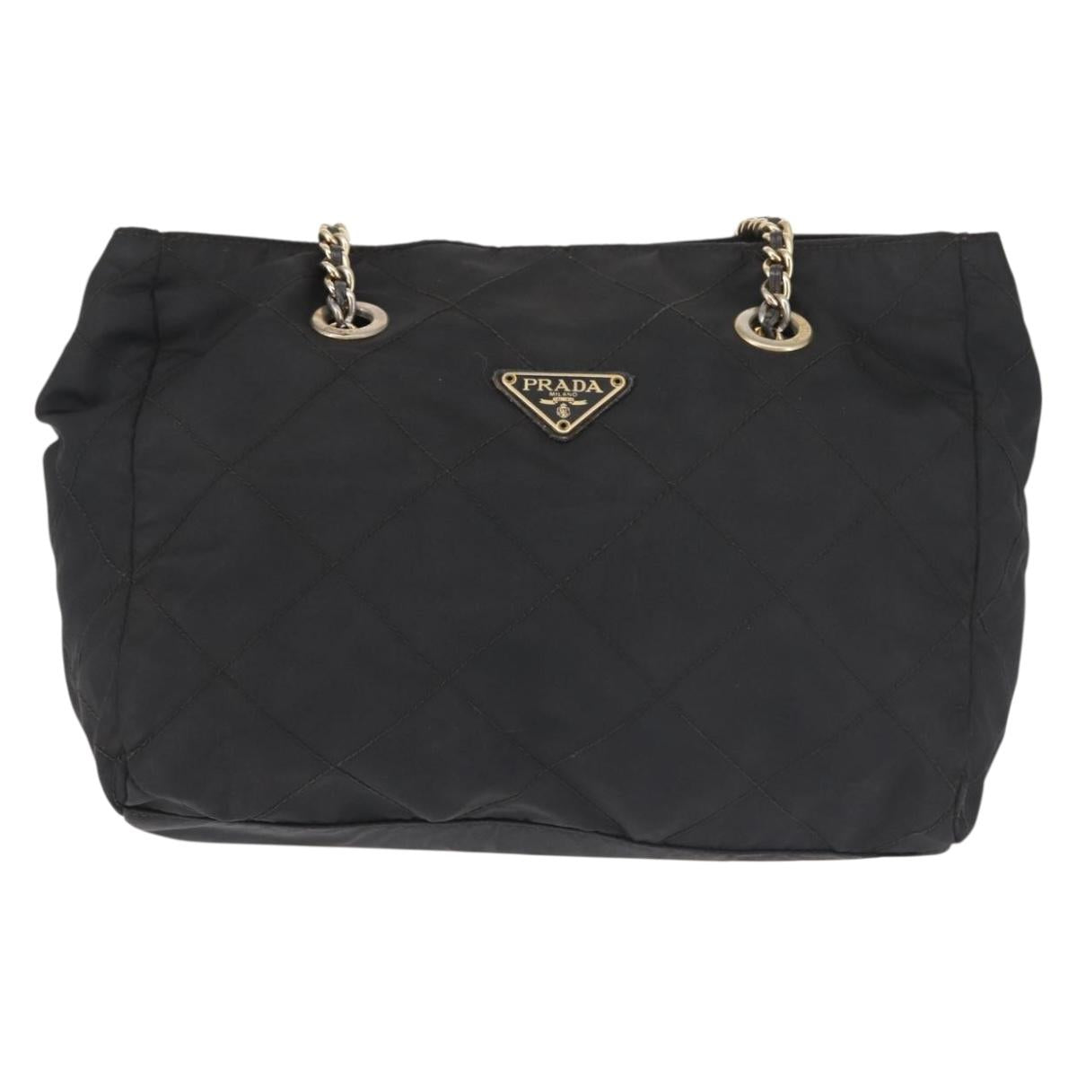 PRADA Chain Shoulder Bag Nylon Black Gold Auth 143765
