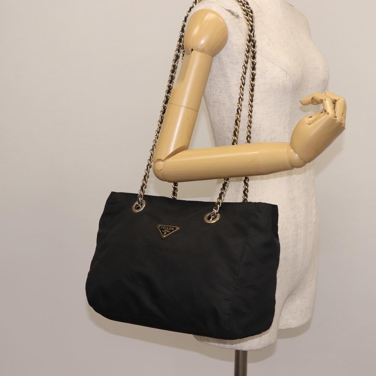 PRADA Chain Shoulder Bag Nylon Black Gold Auth 143765