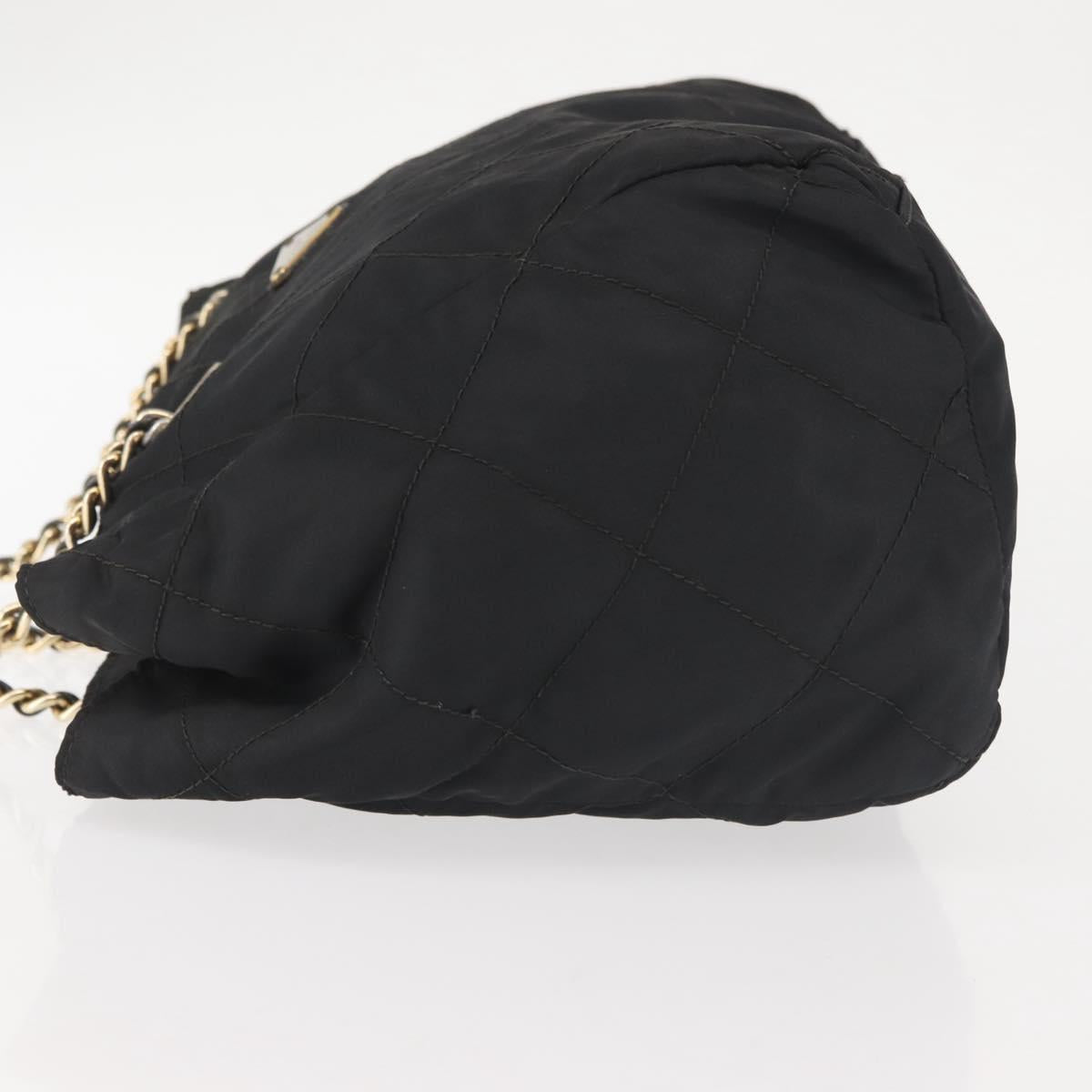 PRADA Chain Shoulder Bag Nylon Black Gold Auth 143765