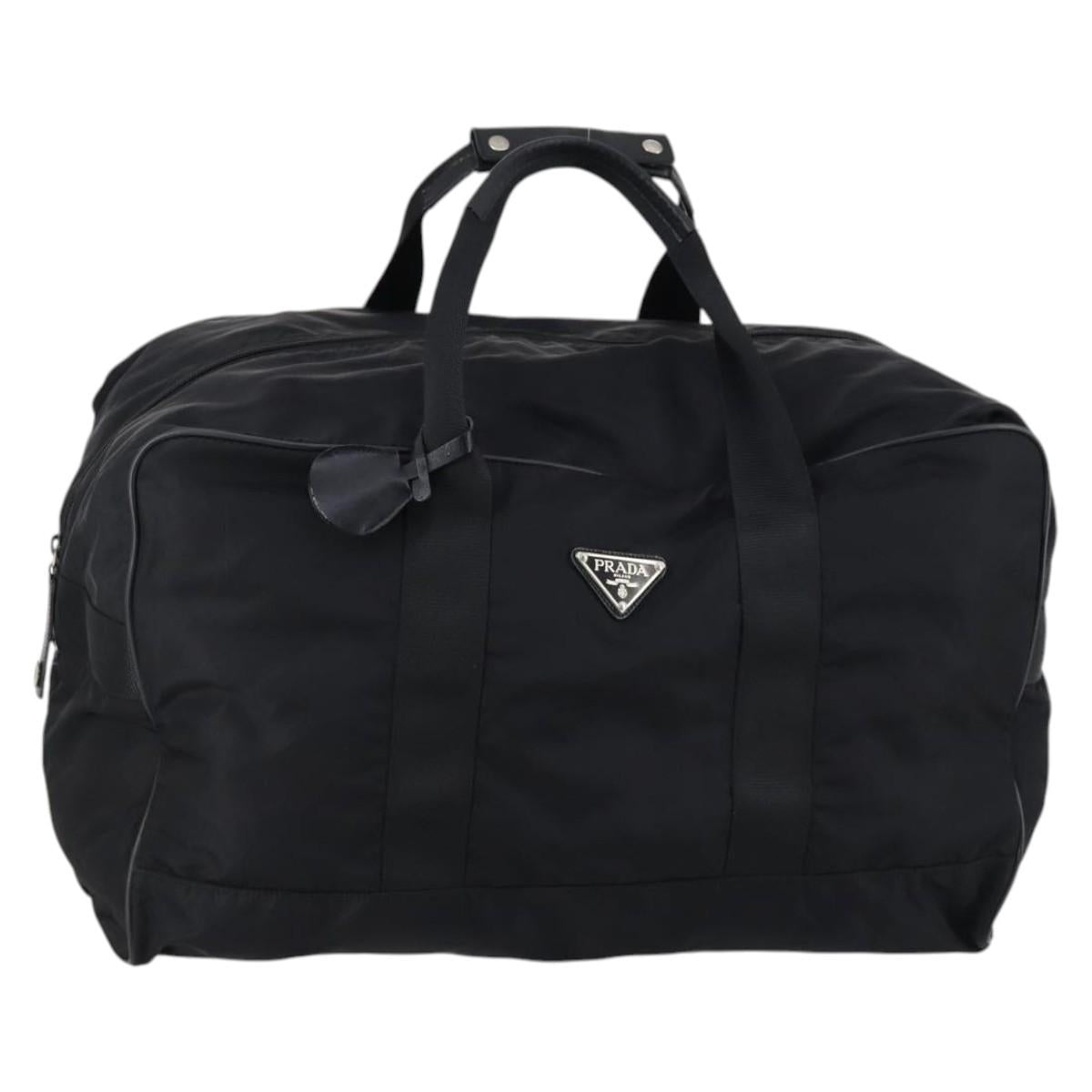 PRADA Boston Bag Nylon Black Silver Auth 143769