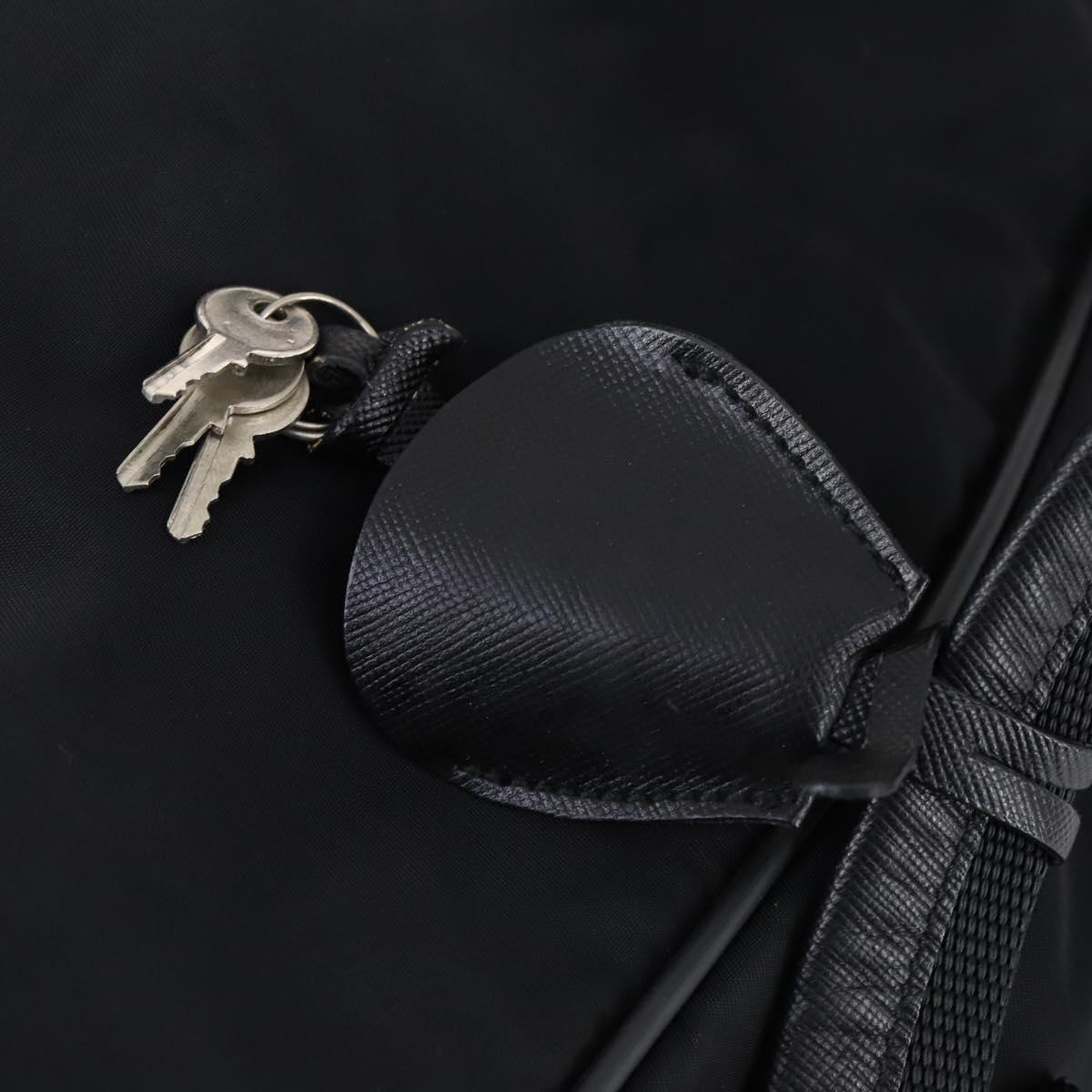 PRADA Boston Bag Nylon Black Silver Auth 143769