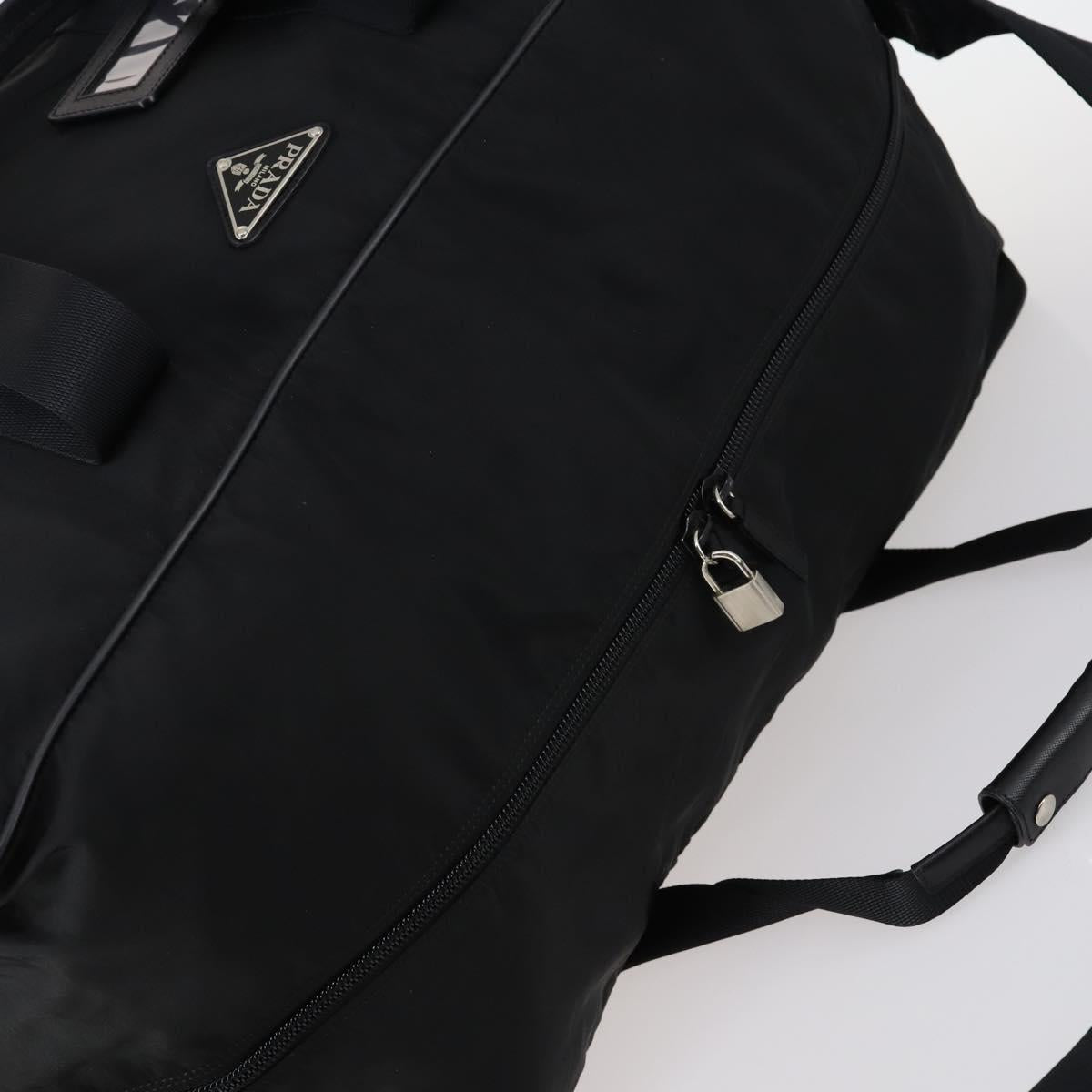 PRADA Boston Bag Nylon 2way Black Silver Auth 143770