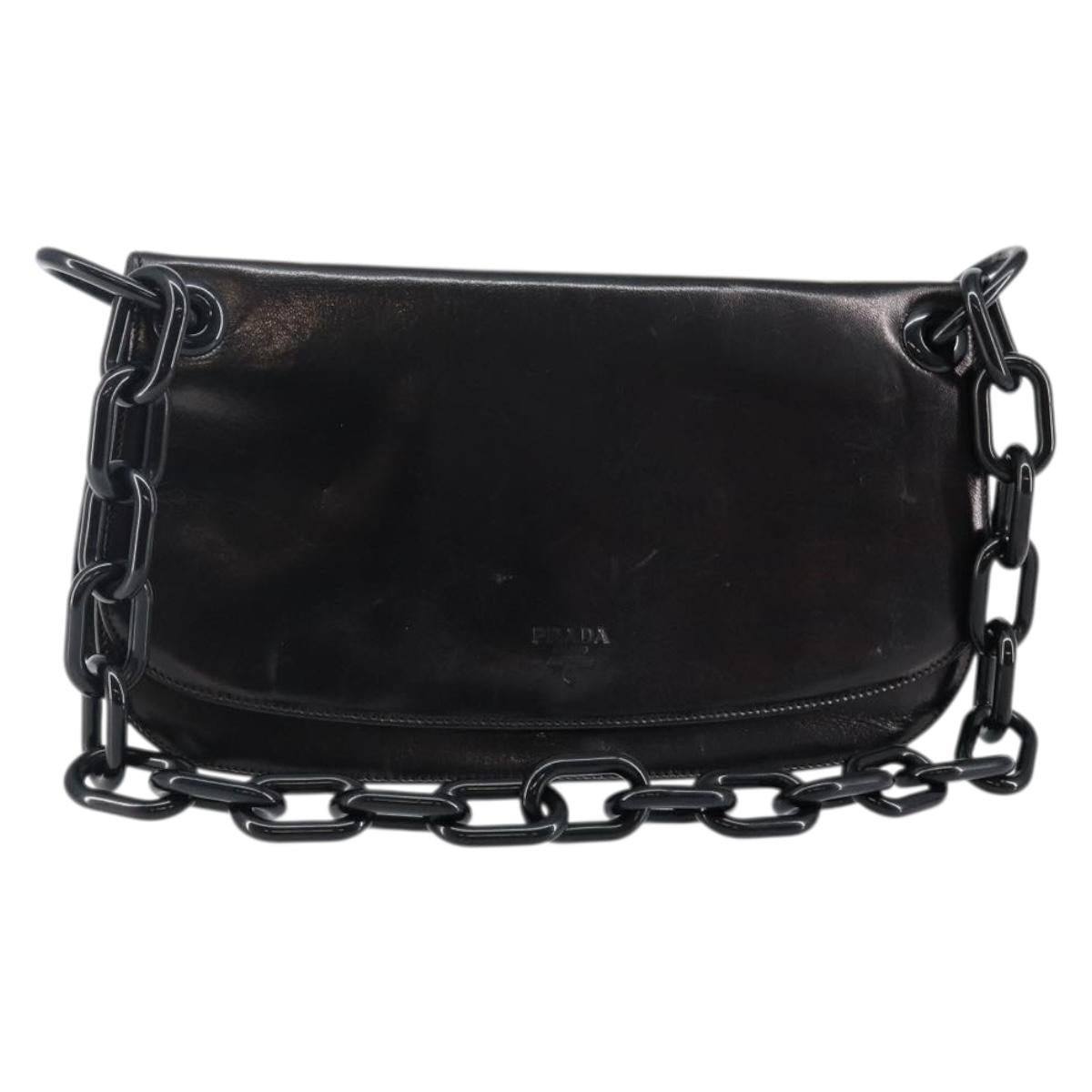 PRADA Chain Shoulder Bag Leather Black Auth 143771