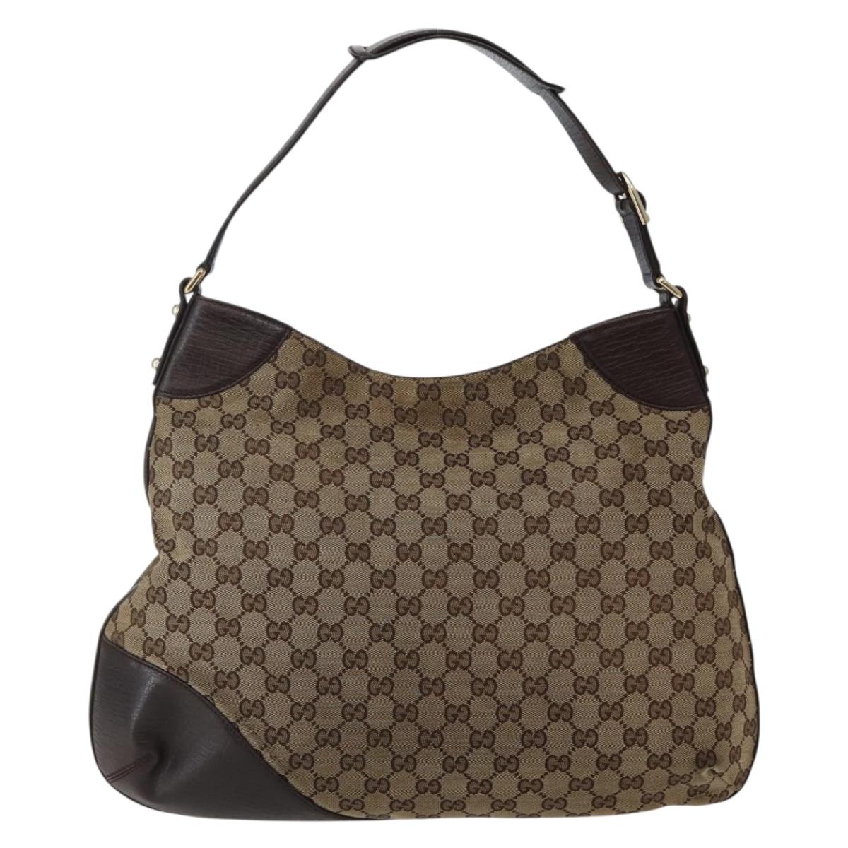 GUCCI GG Canvas Web Sherry Line Horsebit Bag Beige Gold 137386 Auth 143773