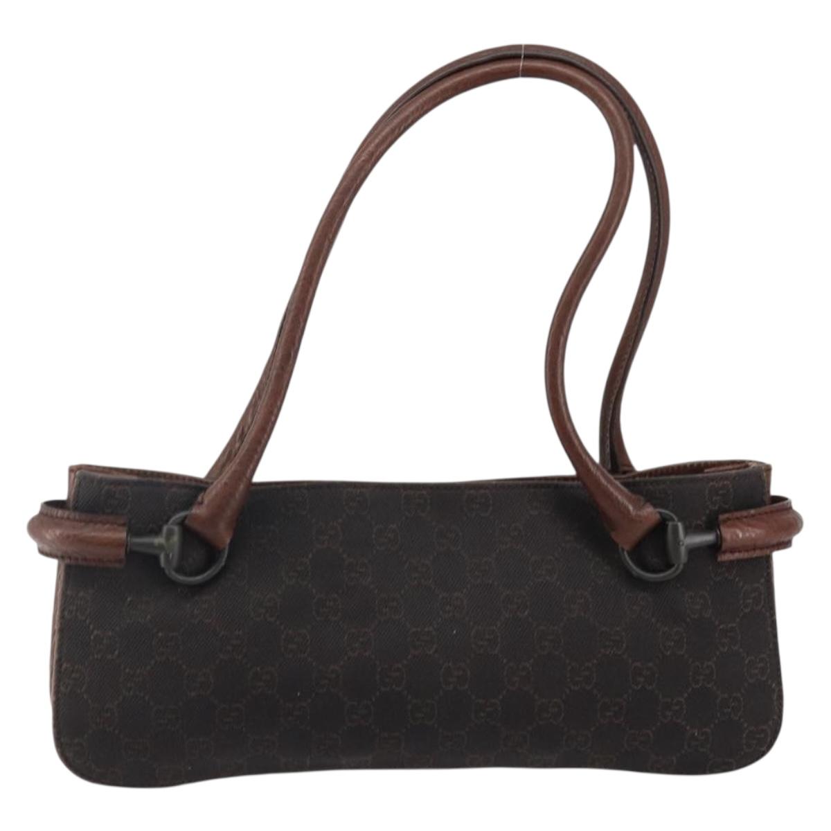 GUCCI GG Canvas Horsebit Shoulder Bag Black Silver 101345 Auth 143774