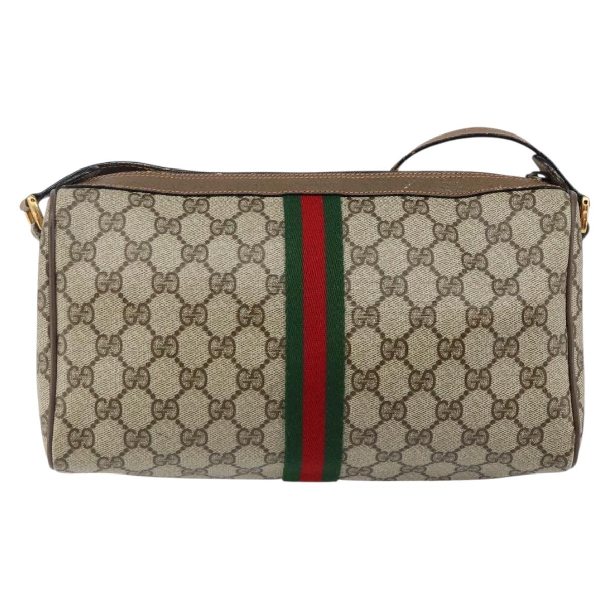GUCCI GG Supreme Web Sherry Line Bag PVC Beige Gold 89 02 017 Auth 143775