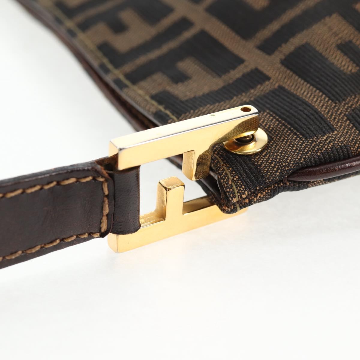 FENDI Zucca Canvas Shoulder Bag Black Brown Auth 143776V