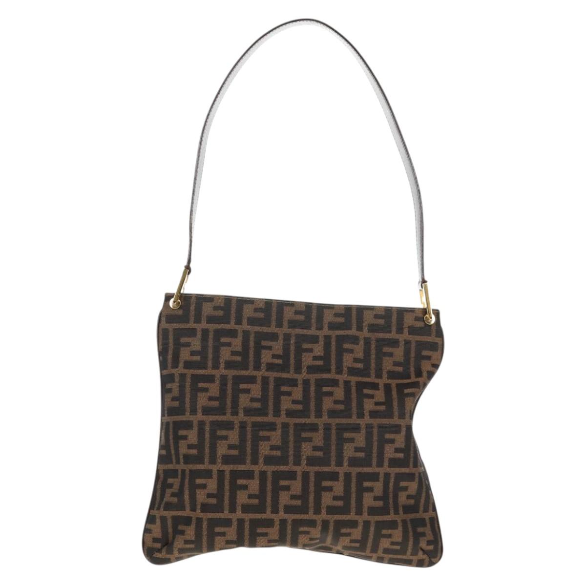 FENDI Zucca Canvas Shoulder Bag Black Brown Auth 143776V