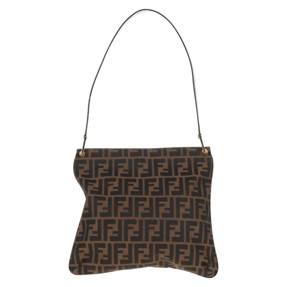 FENDI Zucca Canvas Shoulder Bag Black Brown Auth 143776V