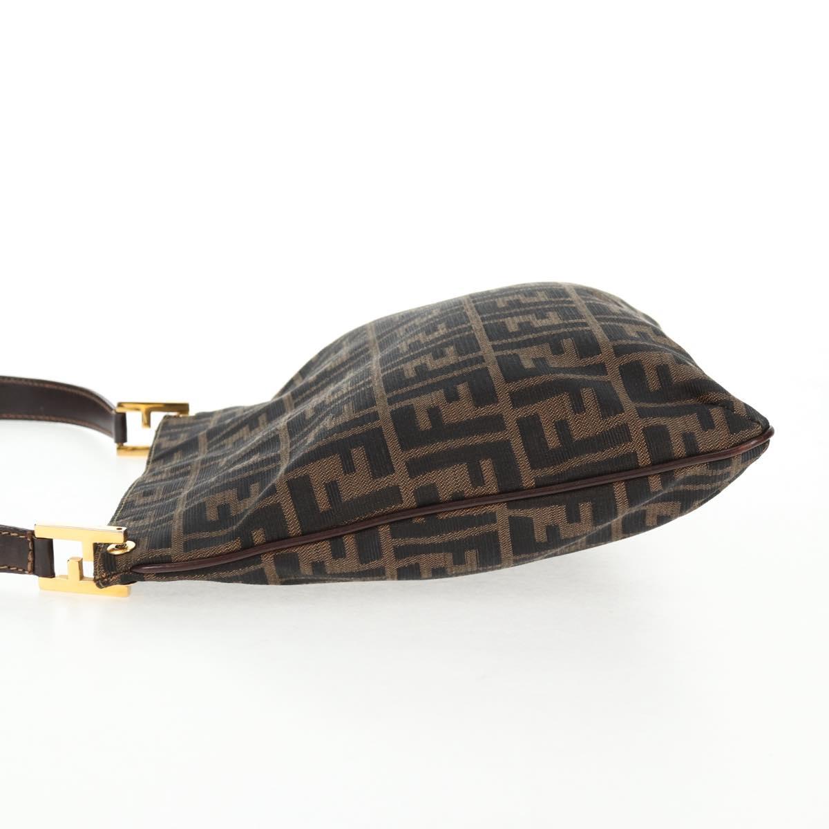 FENDI Zucca Canvas Shoulder Bag Black Brown Auth 143776V