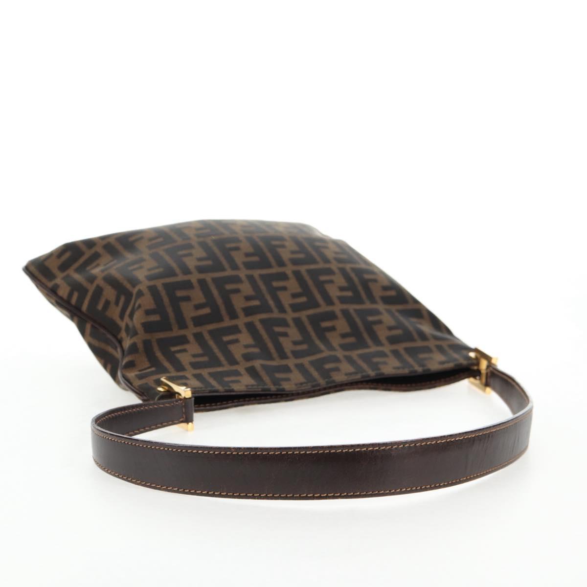 FENDI Zucca Canvas Shoulder Bag Black Brown Auth 143776V
