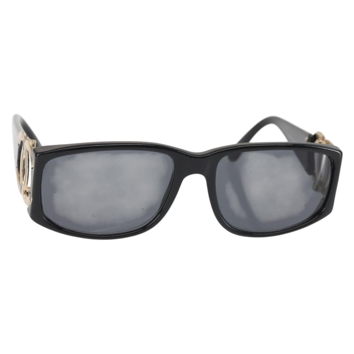 CHANEL COCO Mark Sunglasses Plastic Black CC Auth 143784