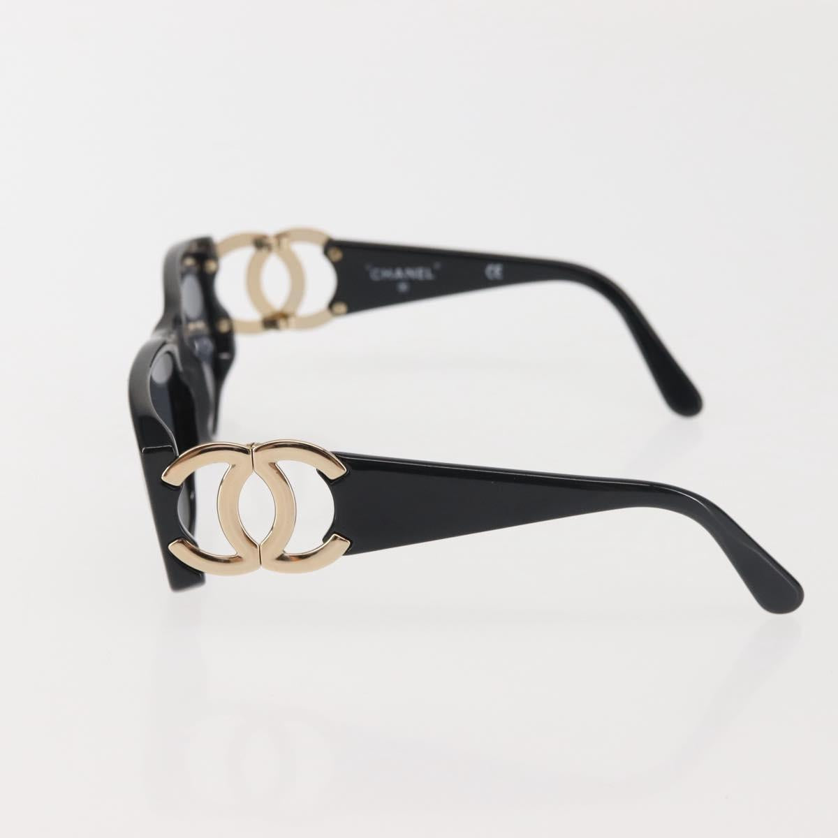 CHANEL COCO Mark Sunglasses Plastic Black CC Auth 143784