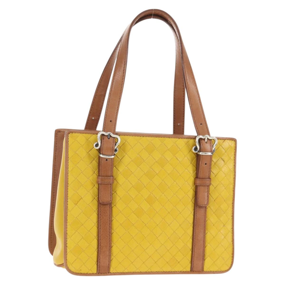 BOTTEGA VENETA INTRECCIATO Hand Bag Leather Outlet Yellow Silver Auth 143785V