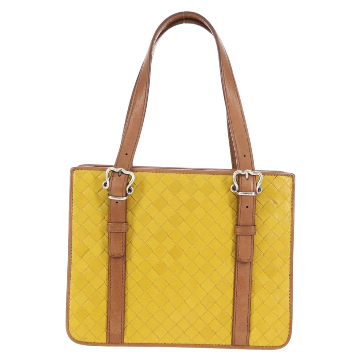 BOTTEGA VENETA INTRECCIATO Hand Bag Leather Outlet Yellow Silver Auth 143785V