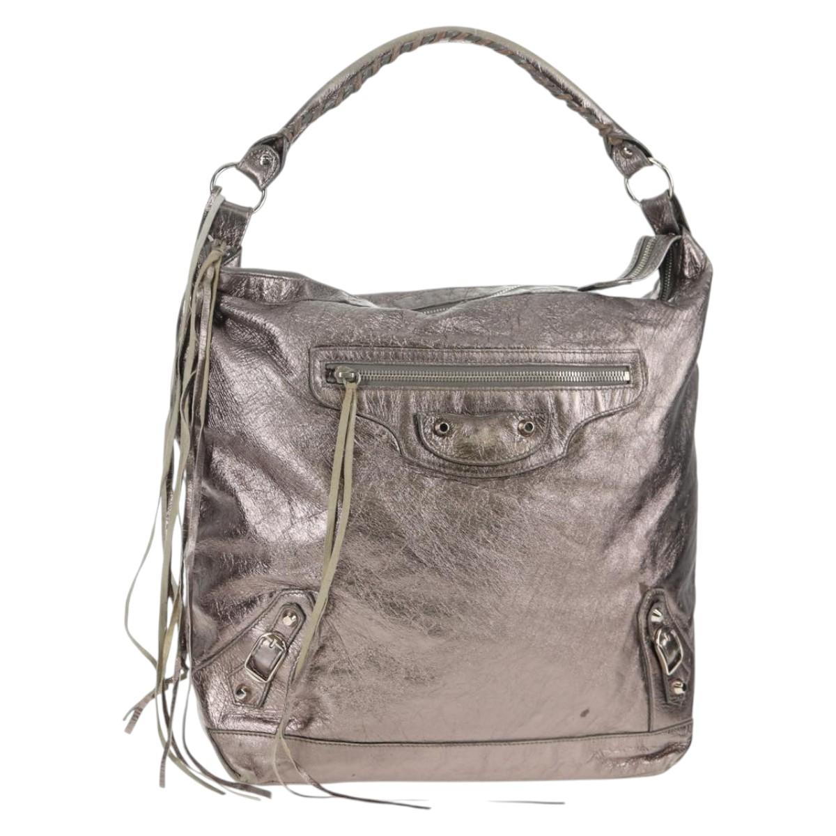 BALENCIAGA The Day Shoulder Bag Leather Silver 140442 Auth 143787V