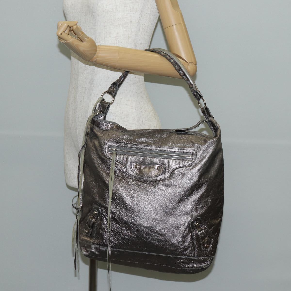 BALENCIAGA The Day Shoulder Bag Leather Silver 140442 Auth 143787V