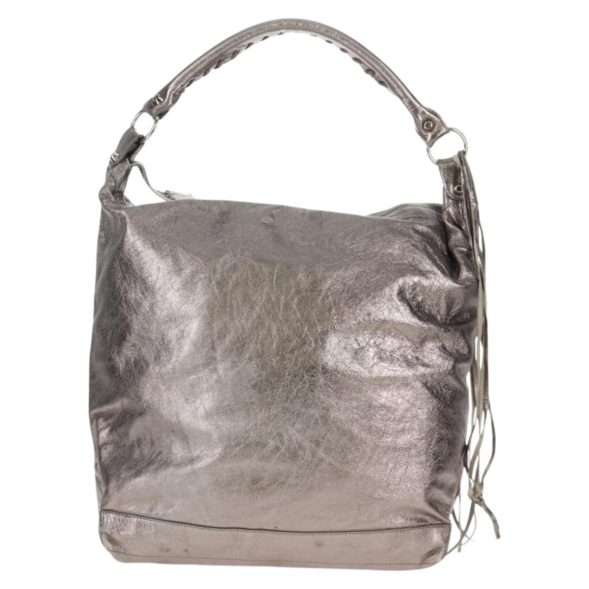 BALENCIAGA The Day Shoulder Bag Leather Silver 140442 Auth 143787V