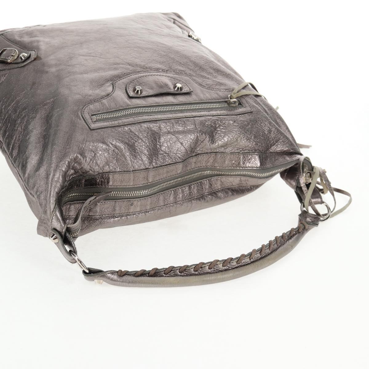 BALENCIAGA The Day Shoulder Bag Leather Silver 140442 Auth 143787V