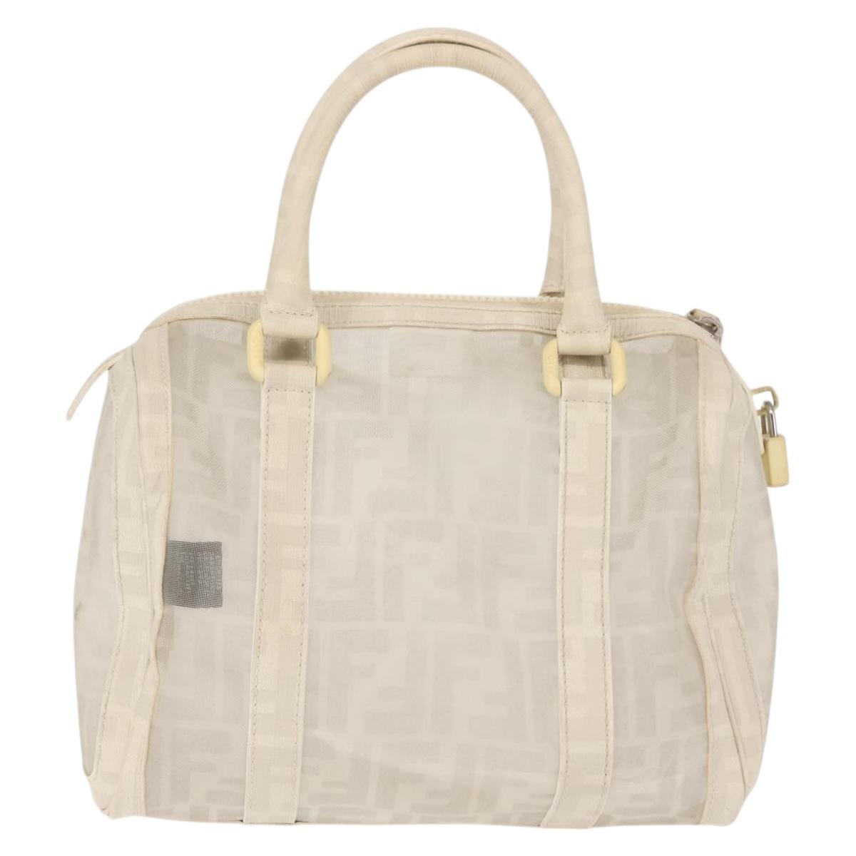 FENDI Mesh Boston Bag Nylon Ivory Silver Auth 143789