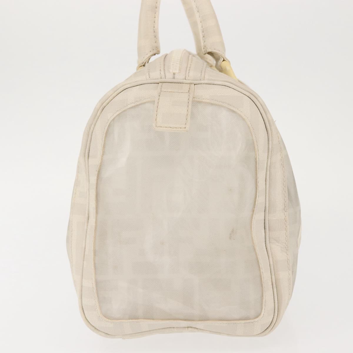 FENDI Mesh Boston Bag Nylon Ivory Silver Auth 143789