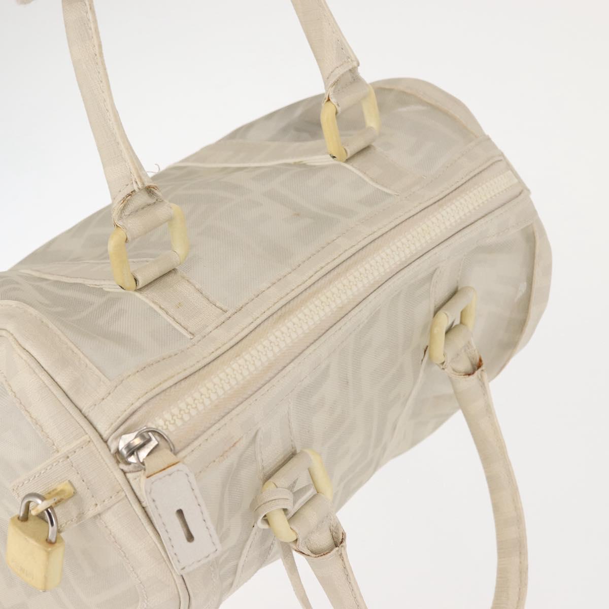 FENDI Mesh Boston Bag Nylon Ivory Silver Auth 143789