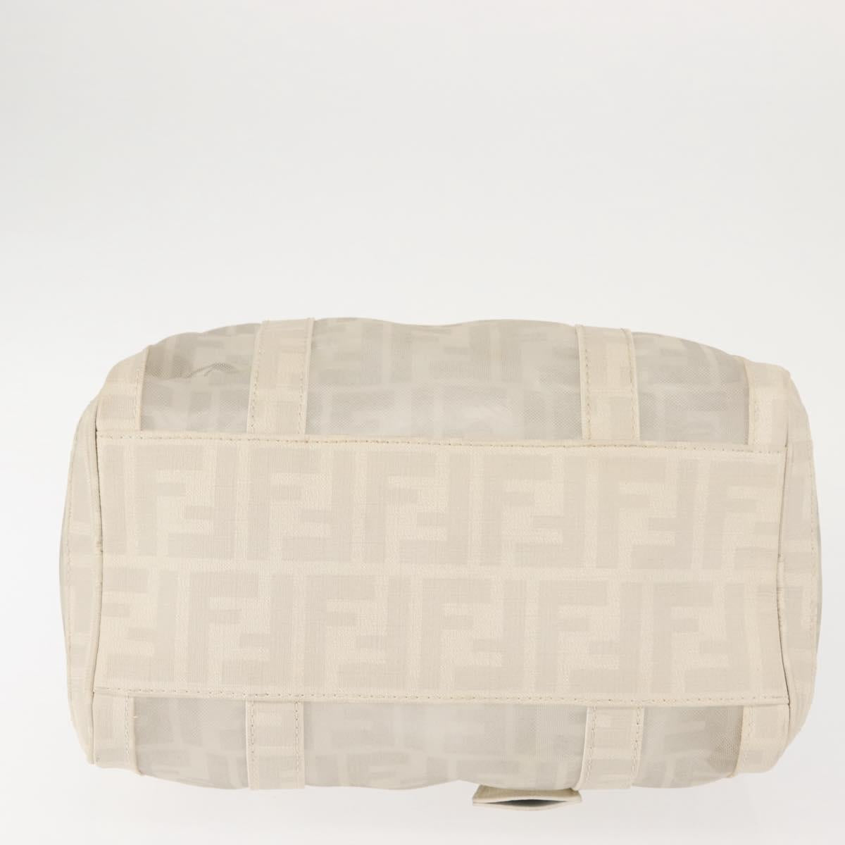 FENDI Mesh Boston Bag Nylon Ivory Silver Auth 143789