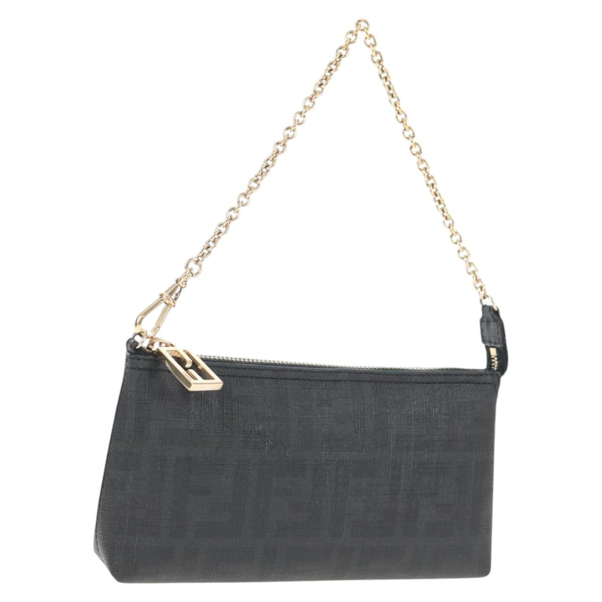 FENDI Zucca Canvas Accessory Pouch PVC Black Gold Auth 143790V