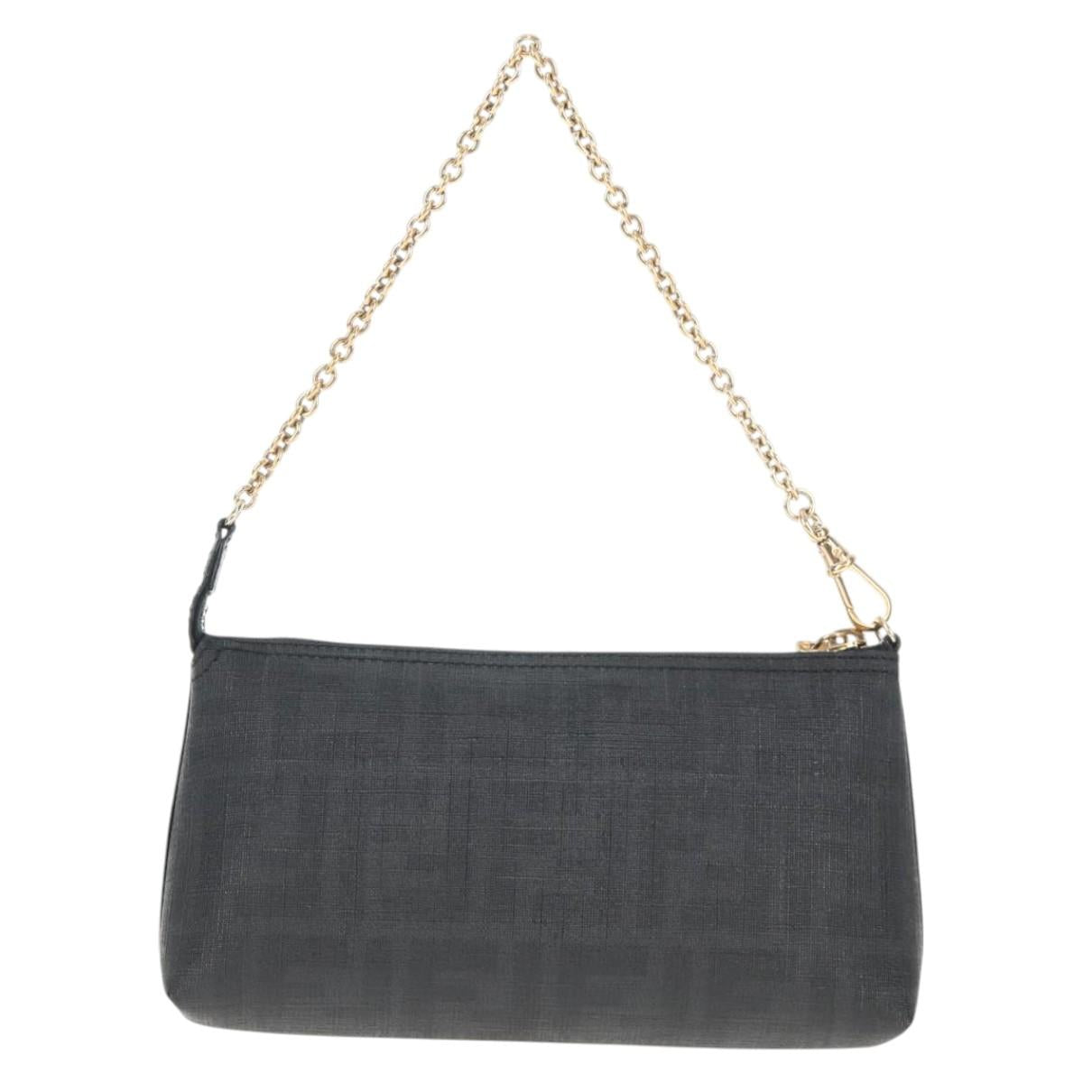 FENDI Zucca Canvas Accessory Pouch PVC Black Gold Auth 143790V
