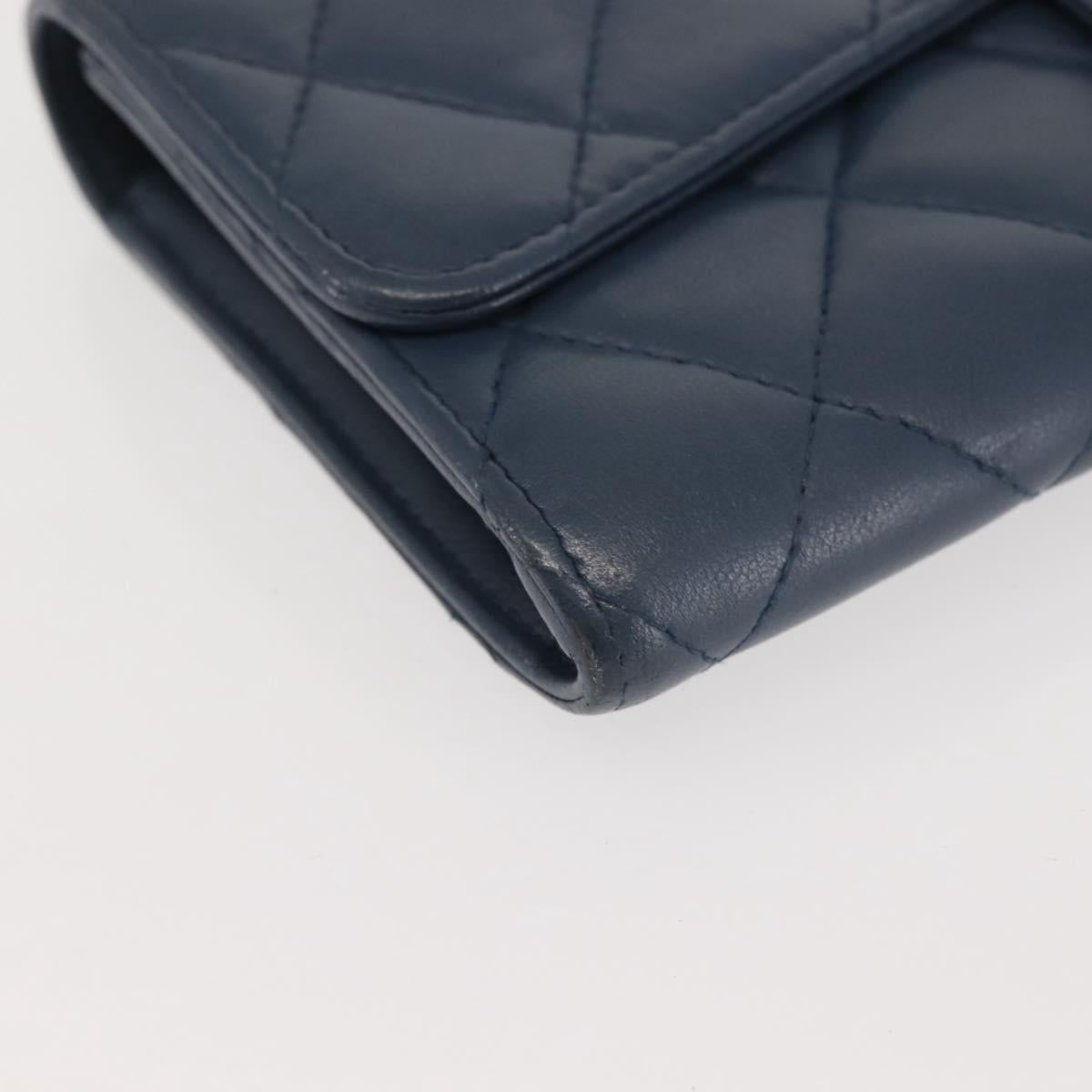 CHANEL Matelasse Wallet Lamb Skin Navy Silver CC Auth 143795