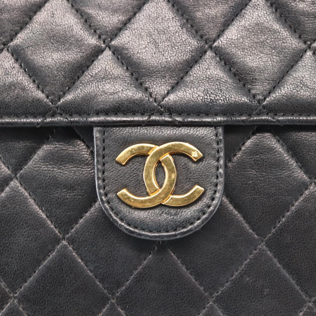 CHANEL Chain Shoulder Bag Lamb Skin Black Gold CC Auth 143810