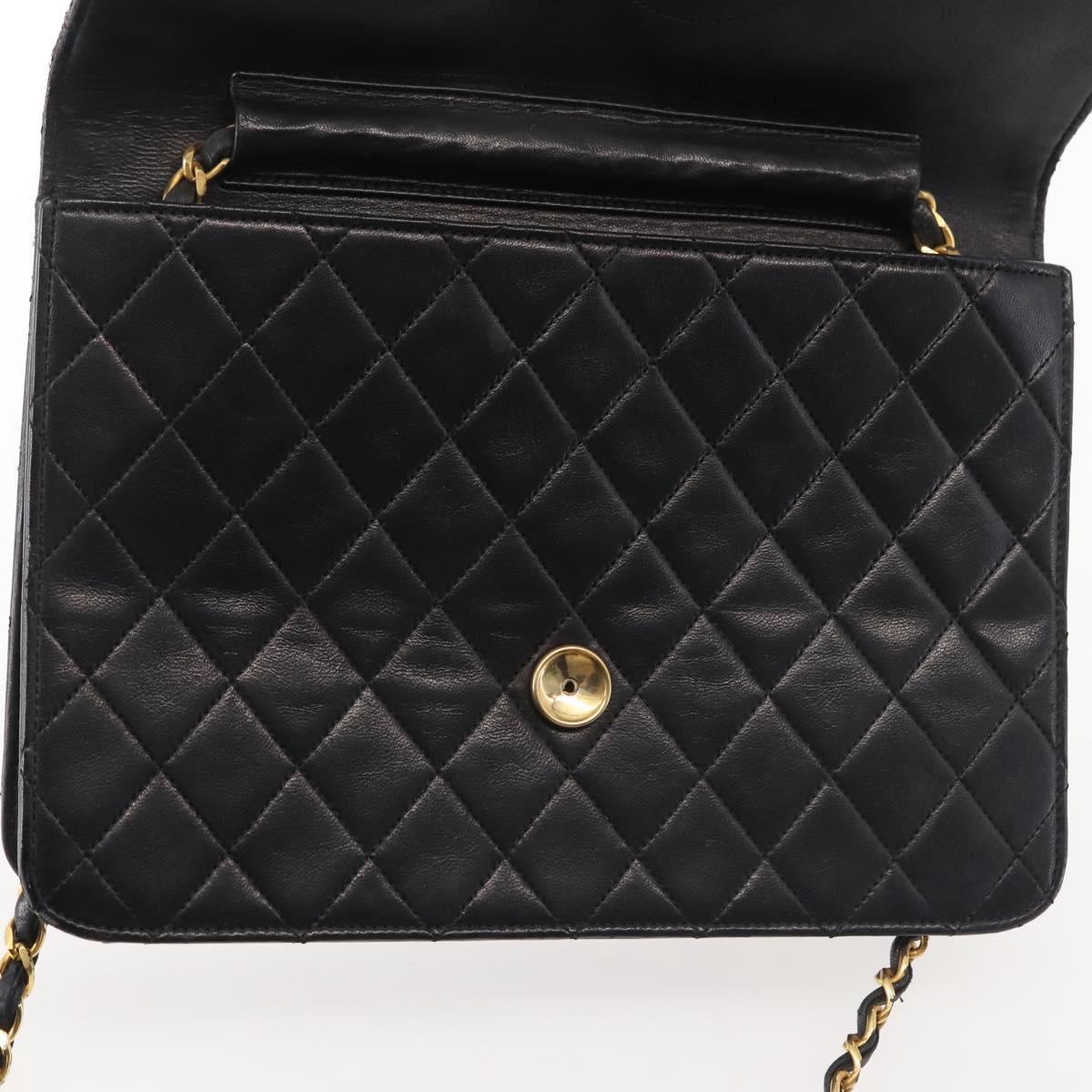 CHANEL Chain Shoulder Bag Lamb Skin Black Gold CC Auth 143810